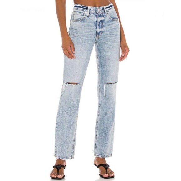 SLVRLAKE Tyler Straight Jeans Womens 30 Blue Distressed Lonely Heart Wash NWOT